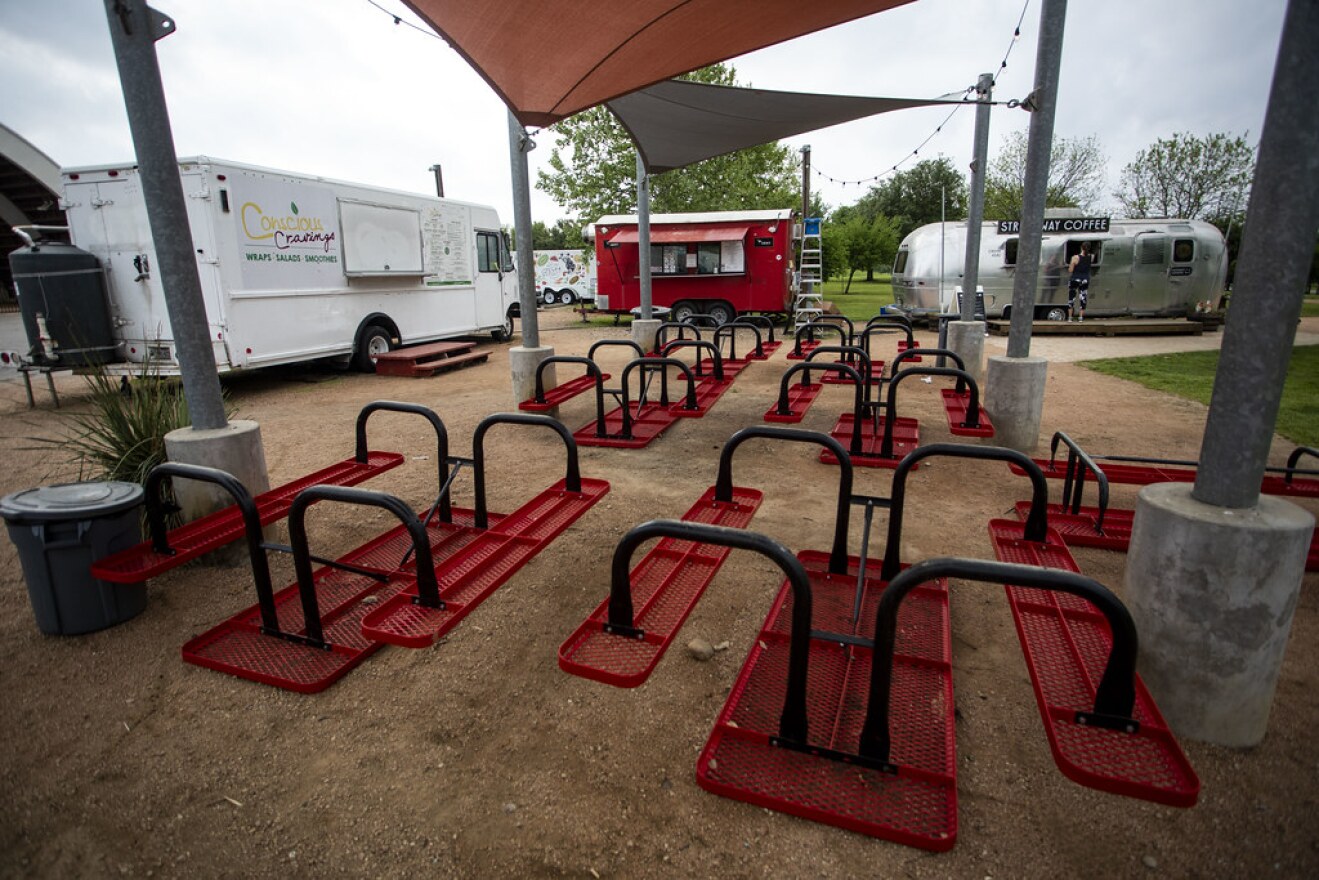 A food truck court in Austin during the coronavirus pandemic. 